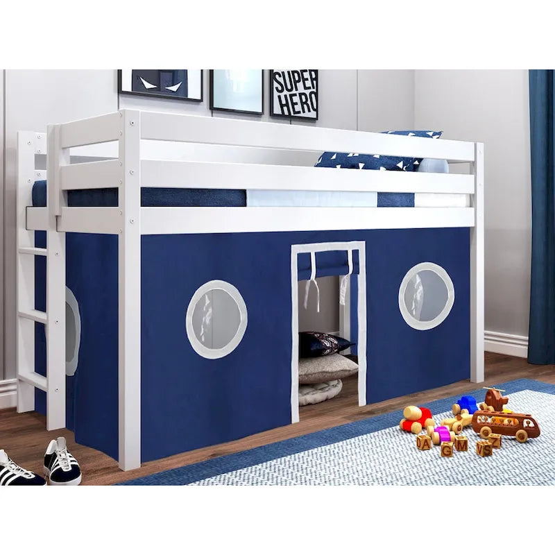 JACKPOT Contemporary Low Loft Twin Bed with End Ladder and Tent