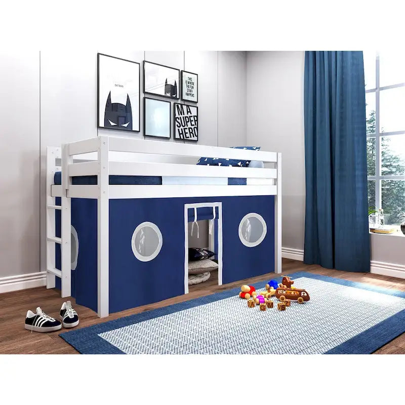 JACKPOT Contemporary Low Loft Twin Bed with End Ladder and Tent