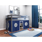 JACKPOT Contemporary Low Loft Twin Bed with End Ladder and Tent