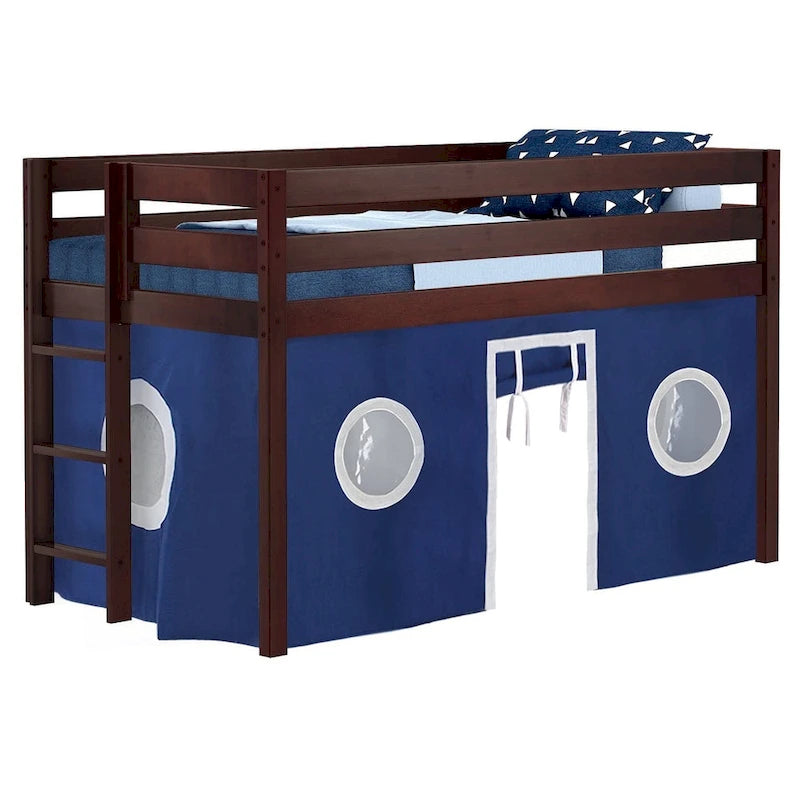 JACKPOT Contemporary Low Loft Twin Bed with End Ladder and Tent