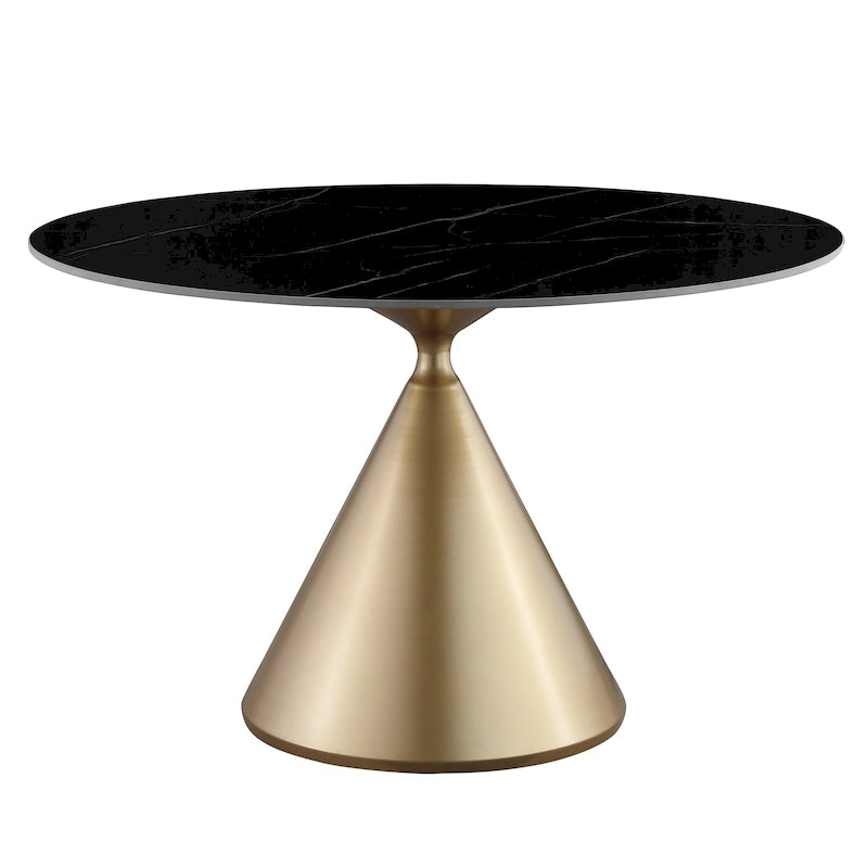 Morden Fort Modern Round Dining Table with Gold Metal Bottom