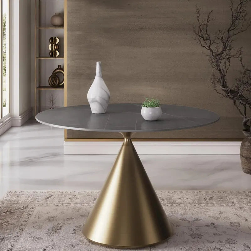 Morden Fort Modern Round Dining Table with Gold Metal Bottom