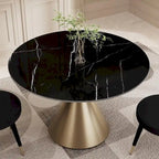Morden Fort Modern Round Dining Table with Gold Metal Bottom