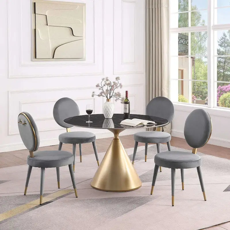 Morden Fort Modern Round Dining Table with Gold Metal Bottom