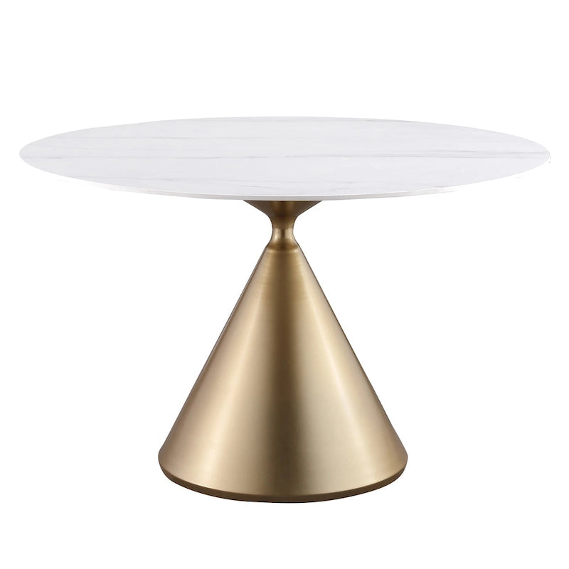 Morden Fort Modern Round Dining Table with Gold Metal Bottom