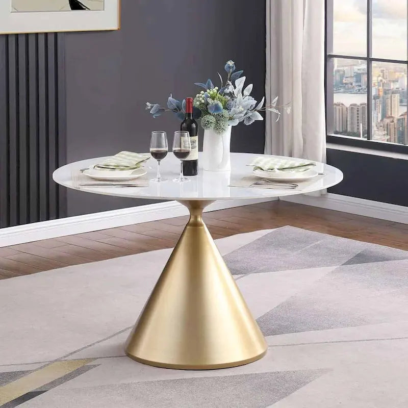 Morden Fort Modern Round Dining Table with Gold Metal Bottom
