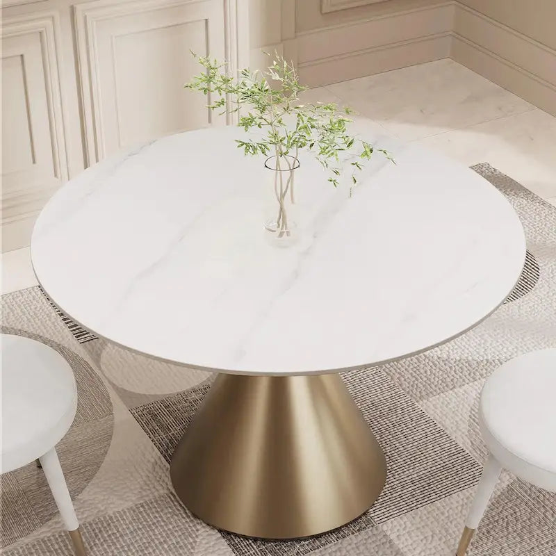 Morden Fort Modern Round Dining Table with Gold Metal Bottom