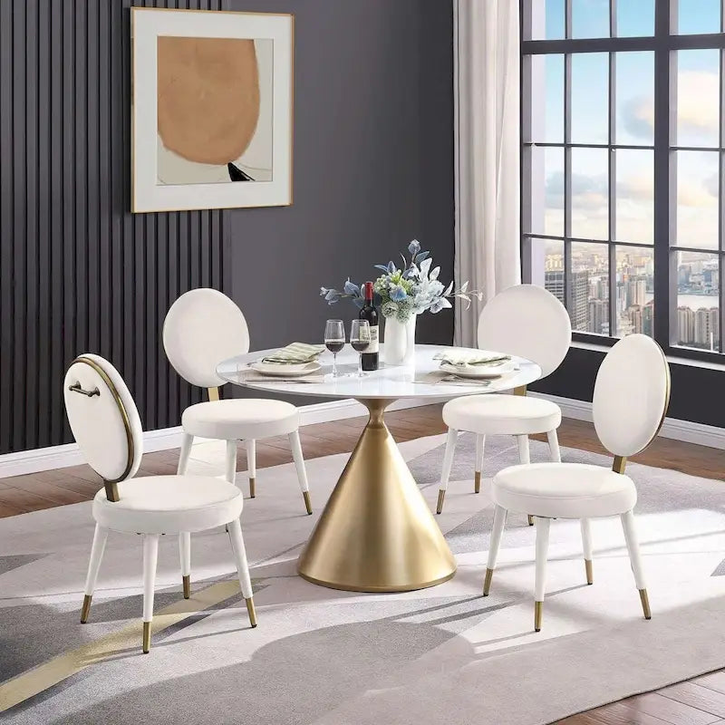 Morden Fort Modern Round Dining Table with Gold Metal Bottom