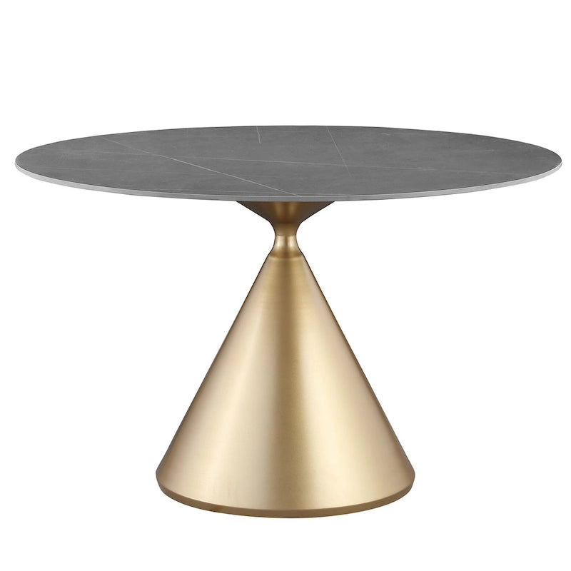 Morden Fort Modern Round Dining Table with Gold Metal Bottom