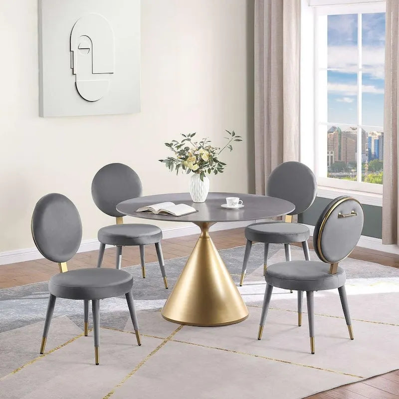 Morden Fort Modern Round Dining Table with Gold Metal Bottom