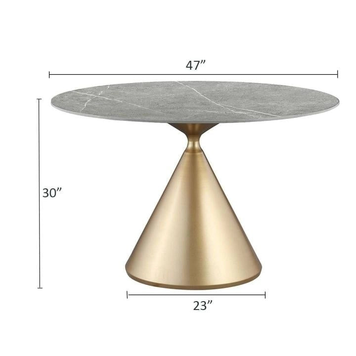 Morden Fort Modern Round Dining Table with Gold Metal Bottom