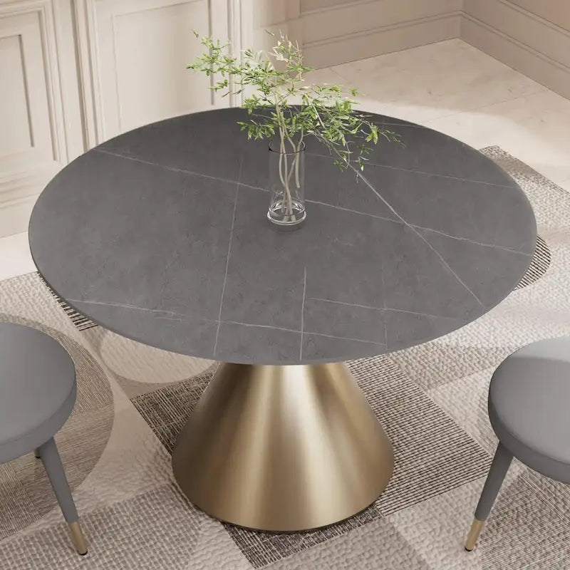 Morden Fort Modern Round Dining Table with Gold Metal Bottom