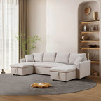 U-Shape Pull-out Sleeper Sectional Sofa with Double Storage Spaces