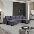 U-Shape Pull-out Sleeper Sectional Sofa with Double Storage Spaces