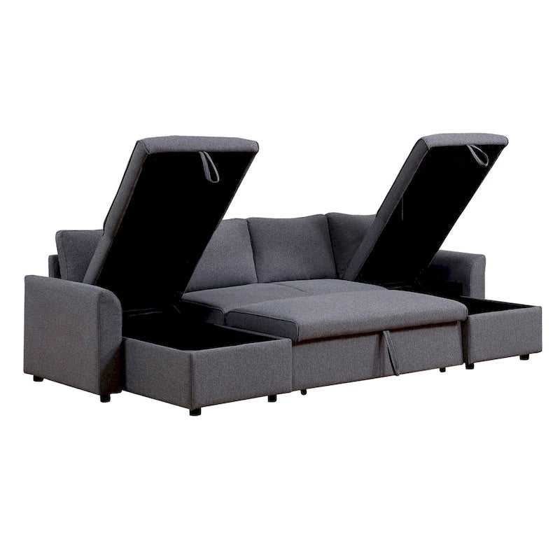U-Shape Pull-out Sleeper Sectional Sofa with Double Storage Spaces