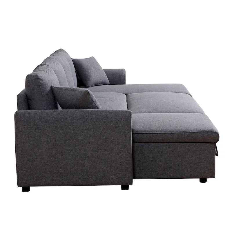 U-Shape Pull-out Sleeper Sectional Sofa with Double Storage Spaces