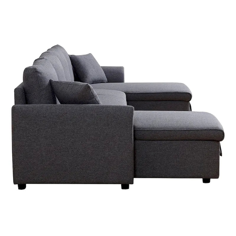 U-Shape Pull-out Sleeper Sectional Sofa with Double Storage Spaces