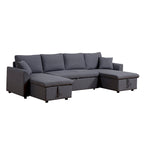 U-Shape Pull-out Sleeper Sectional Sofa with Double Storage Spaces