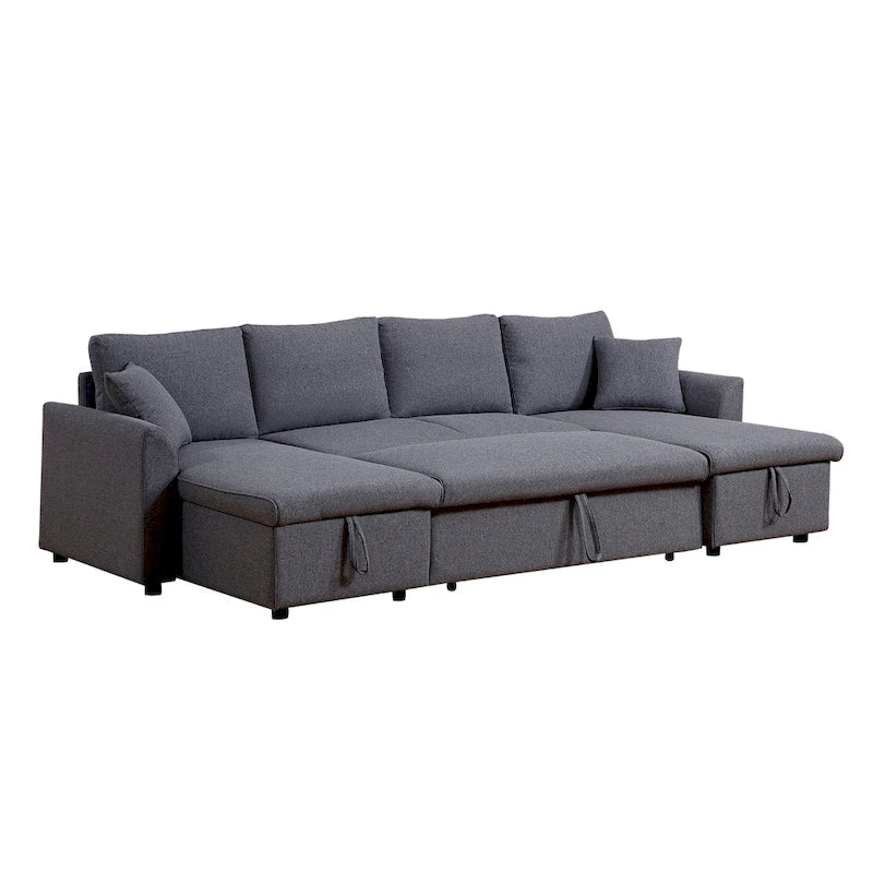U-Shape Pull-out Sleeper Sectional Sofa with Double Storage Spaces