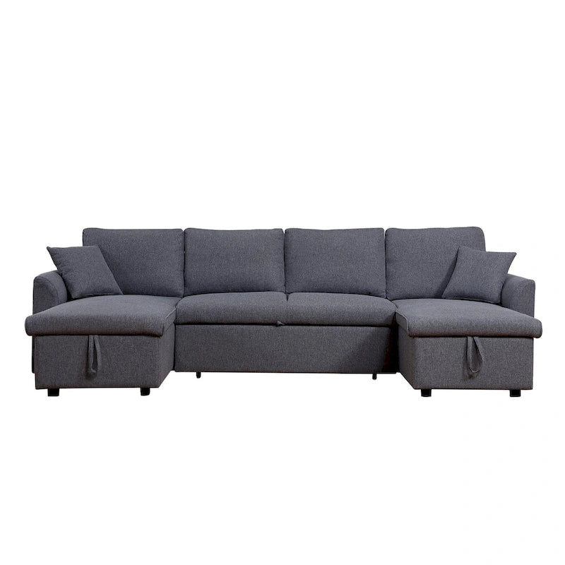 U-Shape Pull-out Sleeper Sectional Sofa with Double Storage Spaces