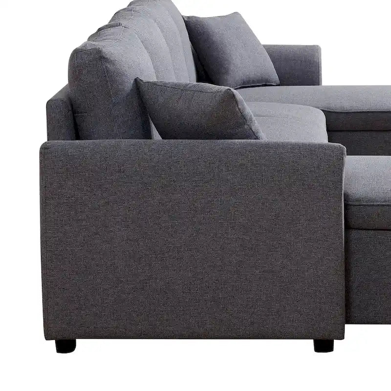 U-Shape Pull-out Sleeper Sectional Sofa with Double Storage Spaces