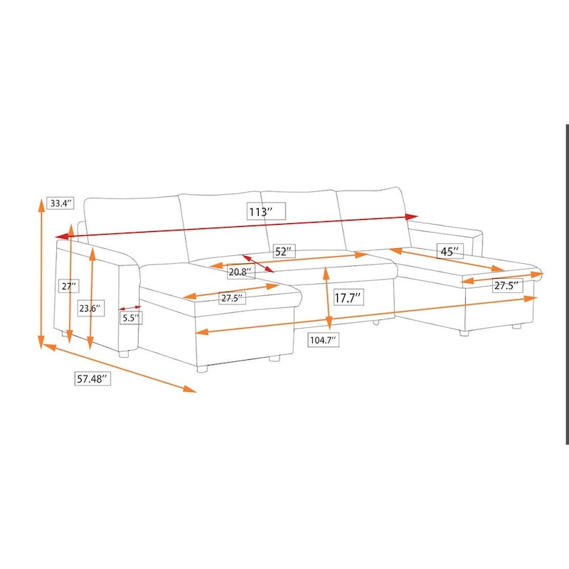 U-Shape Pull-out Sleeper Sectional Sofa with Double Storage Spaces