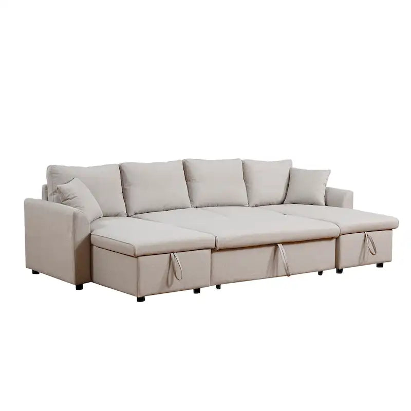 U-Shape Pull-out Sleeper Sectional Sofa with Double Storage Spaces