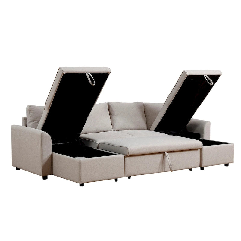 U-Shape Pull-out Sleeper Sectional Sofa with Double Storage Spaces