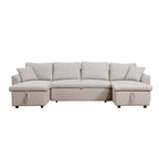 U-Shape Pull-out Sleeper Sectional Sofa with Double Storage Spaces