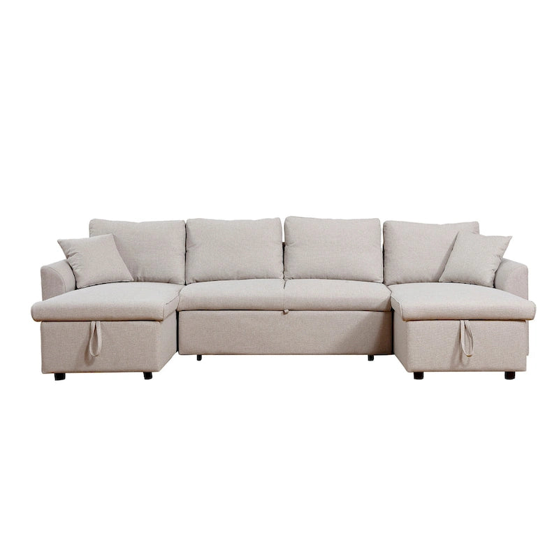 U-Shape Pull-out Sleeper Sectional Sofa with Double Storage Spaces