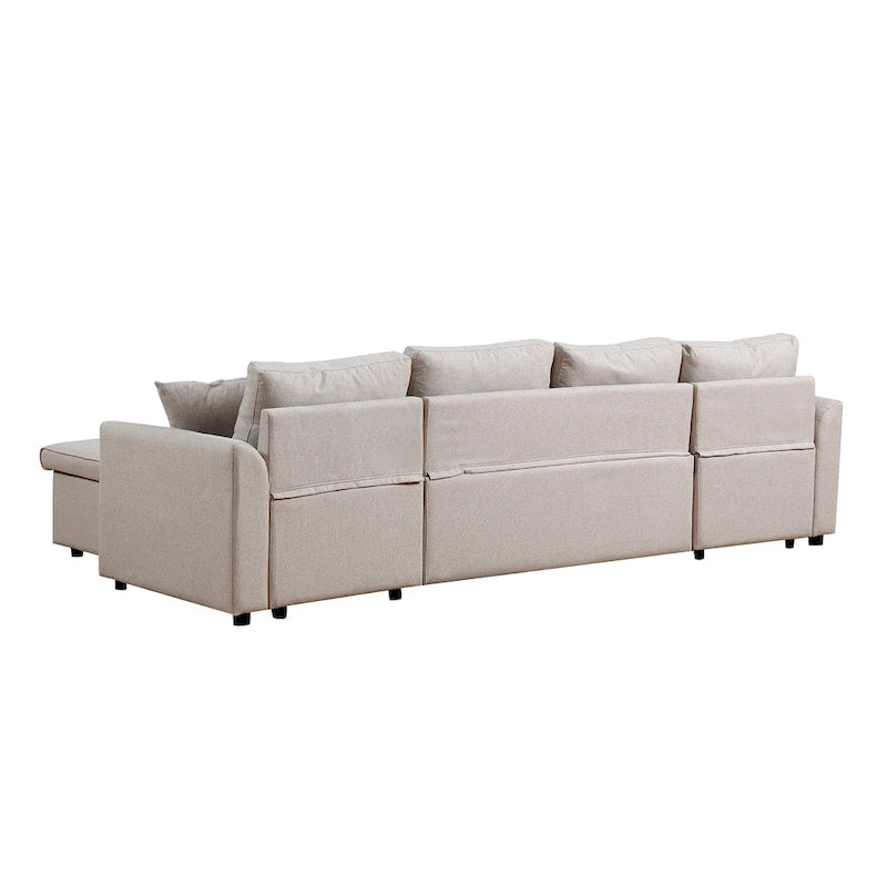U-Shape Pull-out Sleeper Sectional Sofa with Double Storage Spaces