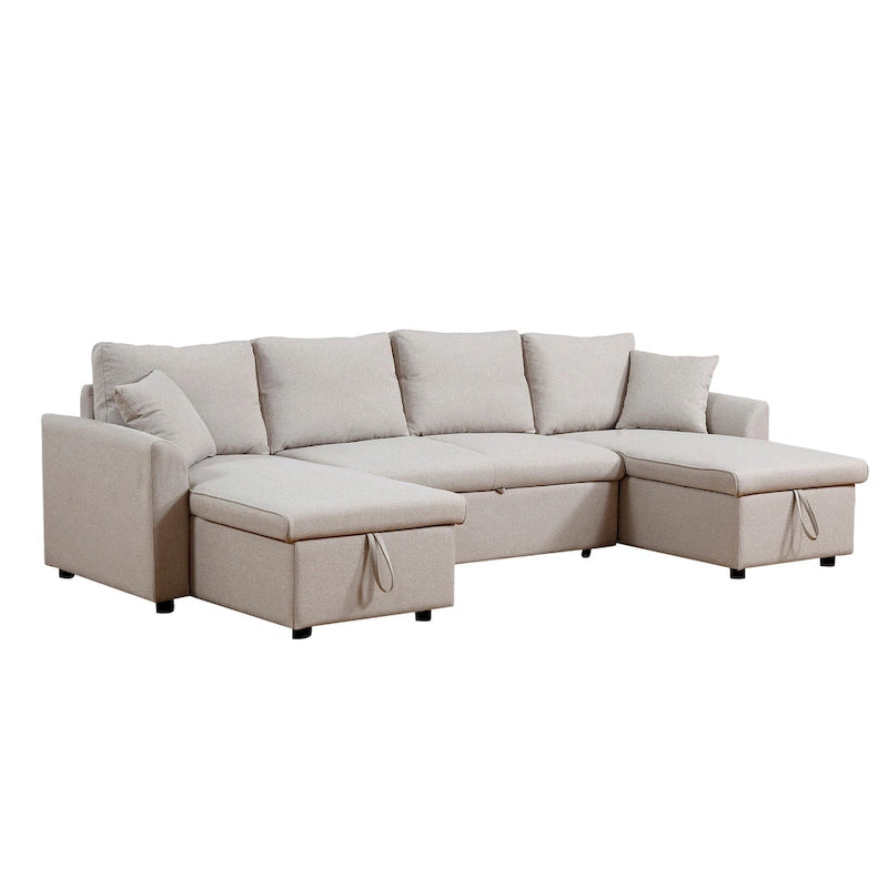 U-Shape Pull-out Sleeper Sectional Sofa with Double Storage Spaces
