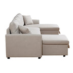 U-Shape Pull-out Sleeper Sectional Sofa with Double Storage Spaces