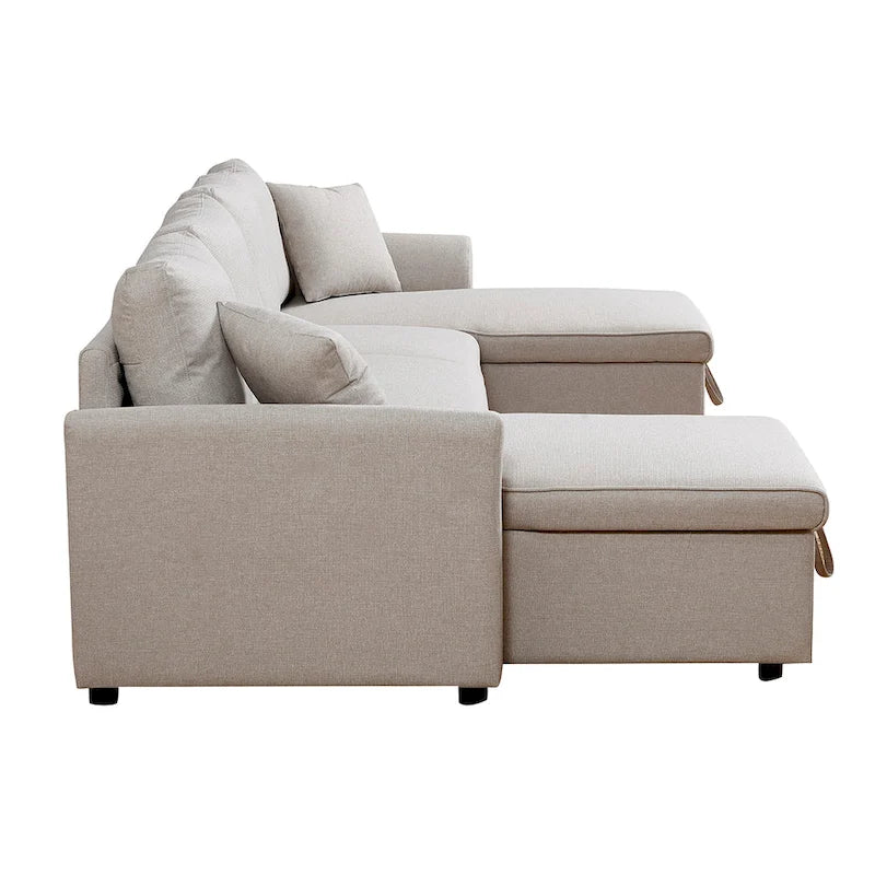 U-Shape Pull-out Sleeper Sectional Sofa with Double Storage Spaces