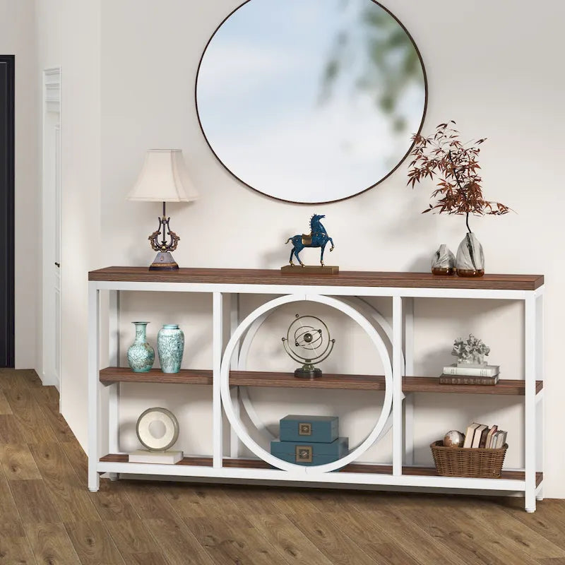 70.9 inch Extra Long Console Table with 3 Tier Wood Storage Shelves