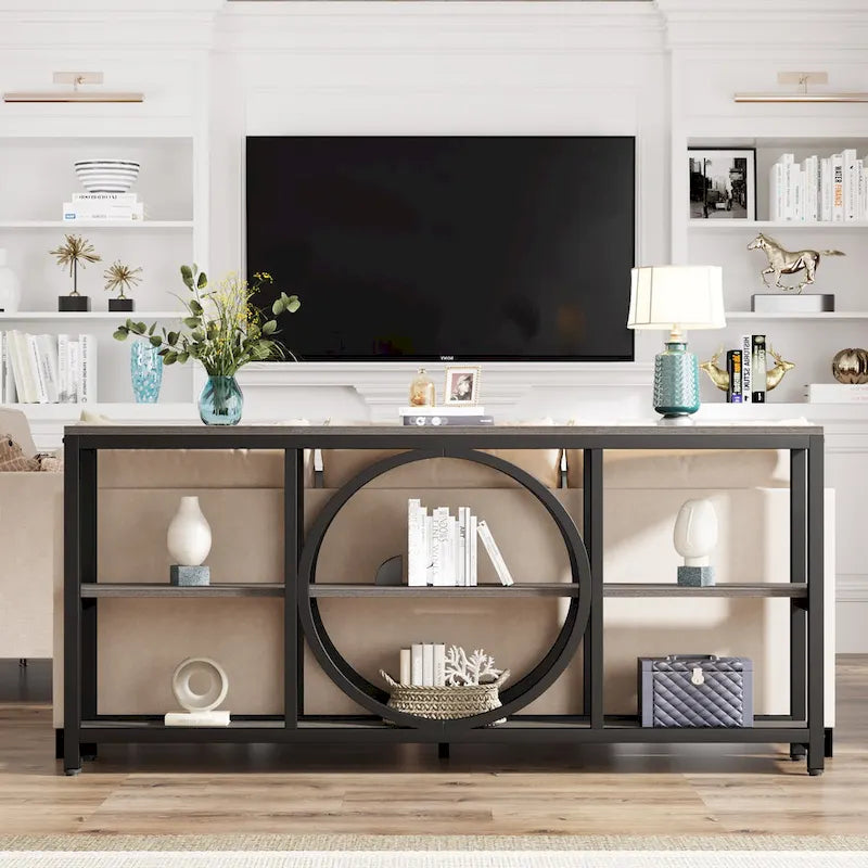 70.9 inch Extra Long Console Table with 3 Tier Wood Storage Shelves