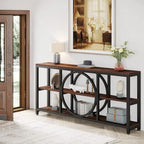 70.9 inch Extra Long Console Table with 3 Tier Wood Storage Shelves