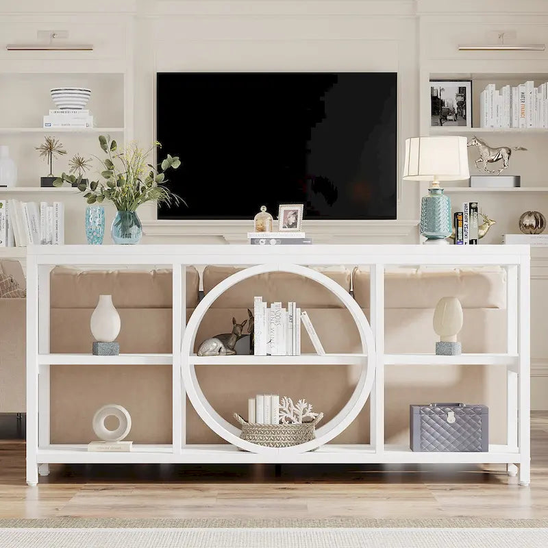 70.9 inch Extra Long Console Table with 3 Tier Wood Storage Shelves