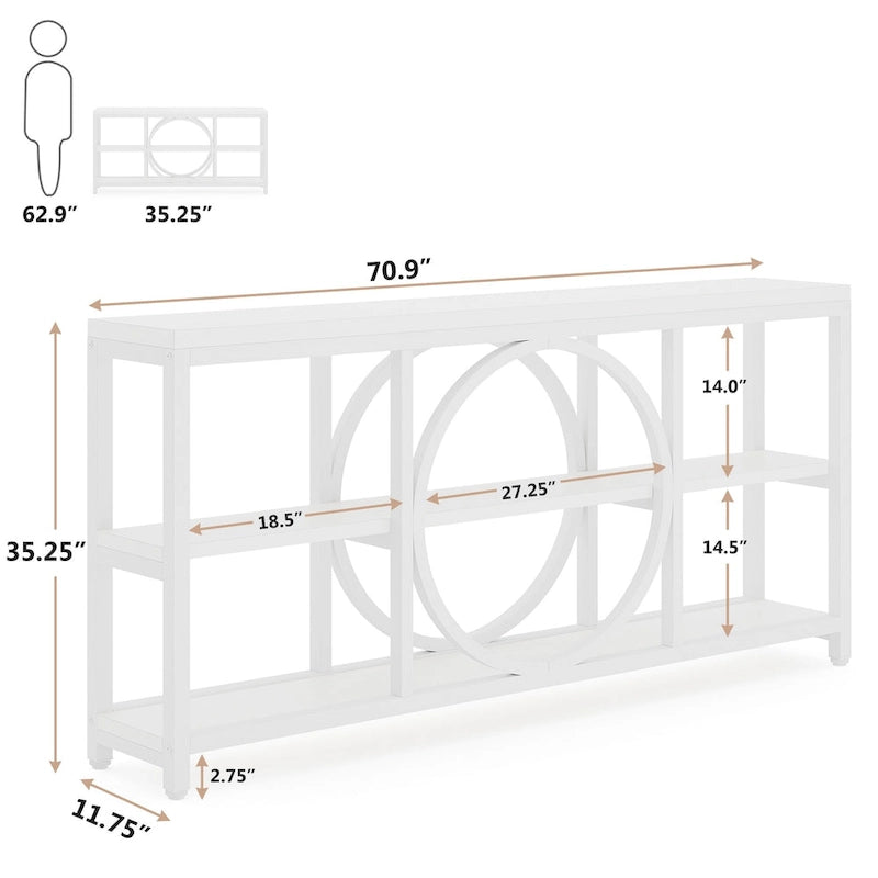 70.9 inch Extra Long Console Table with 3 Tier Wood Storage Shelves