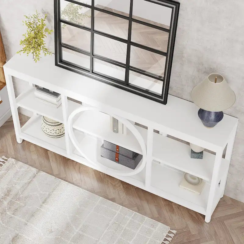 70.9 inch Extra Long Console Table with 3 Tier Wood Storage Shelves