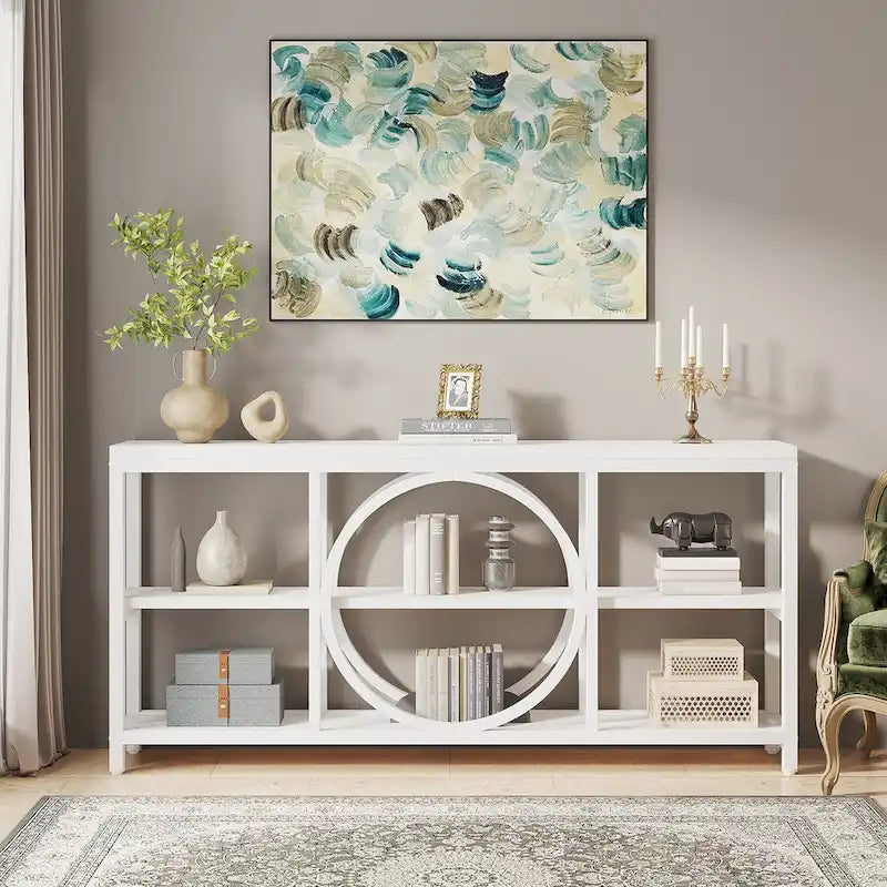 70.9 inch Extra Long Console Table with 3 Tier Wood Storage Shelves