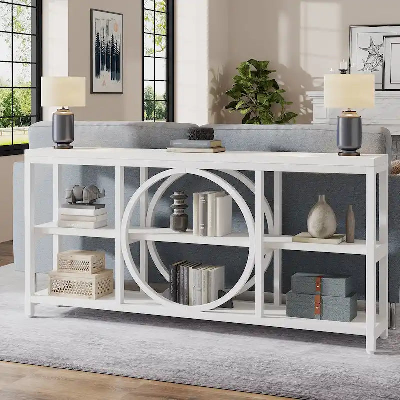 70.9 inch Extra Long Console Table with 3 Tier Wood Storage Shelves