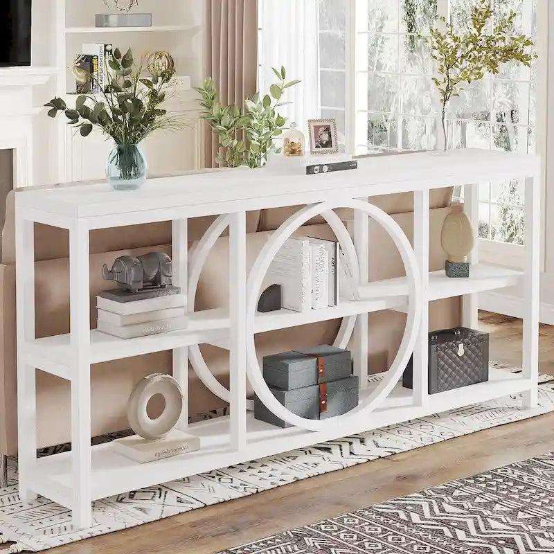 70.9 inch Extra Long Console Table with 3 Tier Wood Storage Shelves