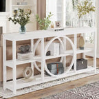 70.9 inch Extra Long Console Table with 3 Tier Wood Storage Shelves