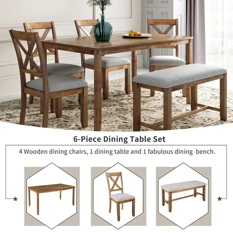 Nestfair 6-Piece Kitchen Dining Table Set with 4 Dining Chairs
