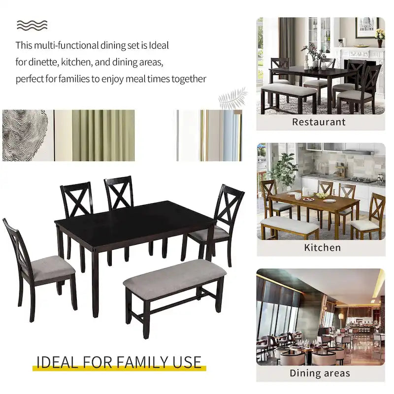Nestfair 6-Piece Kitchen Dining Table Set with 4 Dining Chairs