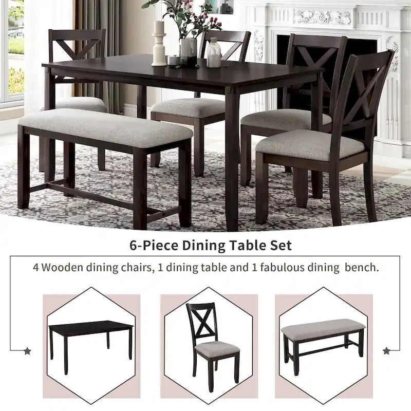 Nestfair 6-Piece Kitchen Dining Table Set with 4 Dining Chairs