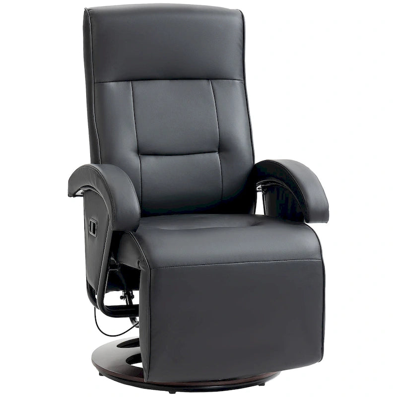 HOMCOM PU Recliner with Footrest, Lounge Chair with 135 Adjustable Backrest, Swivel Wood Base