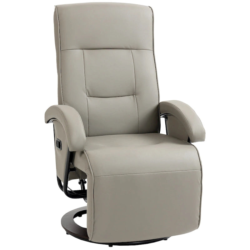 HOMCOM PU Recliner with Footrest, Lounge Chair with 135 Adjustable Backrest, Swivel Wood Base