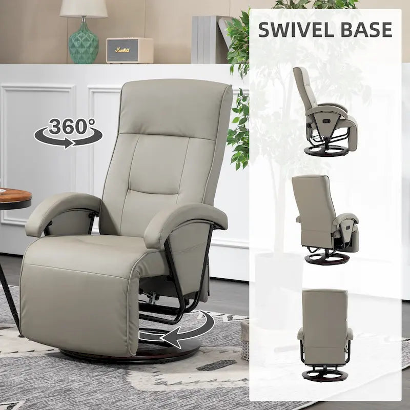 HOMCOM PU Recliner with Footrest, Lounge Chair with 135 Adjustable Backrest, Swivel Wood Base